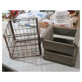 VINTAGE FARM BEST METAL MILK CRATE AND WOOD TOTE