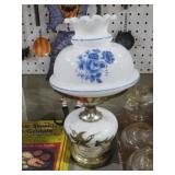 MILKGLASS HURRICANE LAMP WITH HANDPAINTED GLOBE