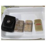 (2) VG ZIPPOS AND ONE TARK LIGHTERS