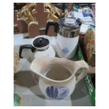 COLL OF CORNFLOWER COFFEE POTS AND BLUE PITCHER
