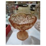 PINK CUT GLASS COMPOTE