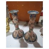 PAIR OF HANDPAINTED CERAMIC CANDLE STICK HOLDERS