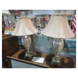 PAIR OF MIRRORED BASE MID CENTURY STYLE LAMPS
