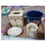 COLLECTION OF POTTERY AND CERAMIC TISSUE HOLDER