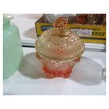 VINTAGE AMBER COLORED CANDY DISH WITH LID