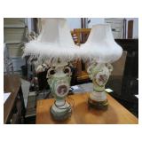 PAIR OF VICTORIAN ART DECO HAND PAINTED LAMPS