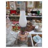 ANTIQUE PINK GLASS LAMP WITH STACK