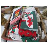 LARGE BOX OF LINENS AND MISC