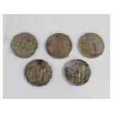 (5) STANDING LIBERTY QUARTERS (NO DATES) 90%SILVER
