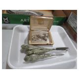 VTG TRAIN TIE TACK, CUFFINKS, AND SILVERPLATE HOOK