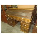 BEAUTIFUL WOOD 7 DRAWER ROLL TOP DESK