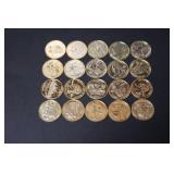 (20) 24K GOLD PLATED WASHINGTON QUARTERS