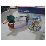 PAINTED DUCK PLANTER AND BLUE BIRD FIGURINE