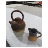 POTTERY TEAPOT AND CREAMER