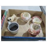 COLLECTION OF POTTERY, CANDLES, FIGURINE, AND MISC