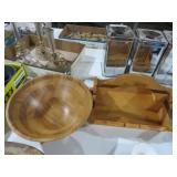 FOLK ART BASKET AND WOOD BOWL
