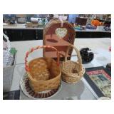 COLLECTION OF WICKER BASKETS AND WALL SHELF