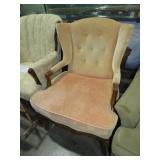 PEACH COVERED PLEATED ARM CHAIR