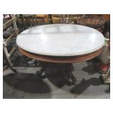 VICTORIAN WALNUT OVAL MARBLE TOP CENTER TBL