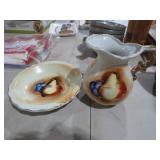 VINTAGE HAND PAINTED SMALL BOWL AND PITCHER
