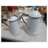 (2) VINTAGE ENAMELWARE TEA POTS