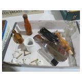 COLLECTION OF BOTTLES, DOOR KNOBS, PITCHER, & MISC
