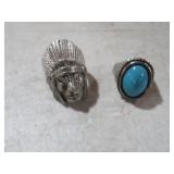 COLLECTION OF TURQOISE AND INDIAN CHEIF RINGS