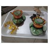 CERAMIC CANDLE HOLDERS AND DOG AND MONKEY FIGURES