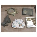 COLL OF BRASS BELT BUCKLES, CAST IRON OWL, COMPACT