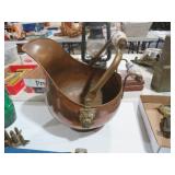 BRASS AND COPPER SHUTTLE WITH PORCELAIN HANDLE