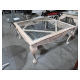 WOOD CARVED BEVELED GLASS TOP CENTER TBL