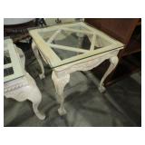 CARVED WOOD GLASS TOP SIDE TABLE