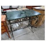 ORNATE WROUGHT IRON TBL W/ MARBLE TOP