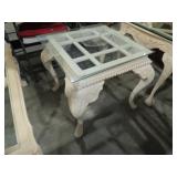 CARVED WOOD GLASS TOP TBL