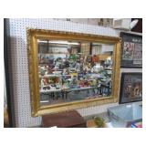 GOLD ORNATE FRAMED BEVELED WALL MIRROR