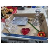 COLLECTION OF GLASS CRUET, CANDLE STICK, AND MISC