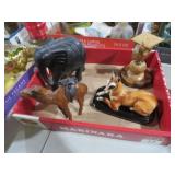 COLLECTION OF WOOD CARVED ELEPHANT. OWL, AND MISC