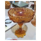 FENTON COLONIAL AMBER ROSE PEDESTAL BOWL