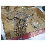 COLLECTION OF VINTAGE SILVER RIMMED CREAMER & MISC