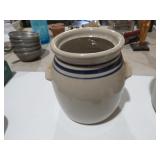 BLUE BANDED DOUBLE HANDLE CROCK