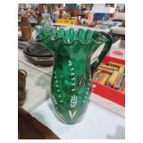 VINTAGE HAND PAINTED GOLD TRIMMED GLASS PITCHER