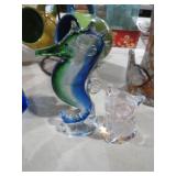 GLASS SEAHORSE AND CAT GLASS FIGURE