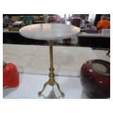 VINTAGE BRASS PEDESTAL MARBLE TOP TABLE