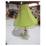 MID CENTURY MARBLE BASE GLASS LAMP WITH SHADE