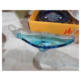 BLUE ART GLASS TRINKET DISH