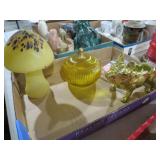 COLL OF GLASS MUSHROOM, PUMPKIN, DOG, RING, & MISC