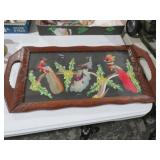 CARVED WOOD BIRD THEME SERVING TRAY