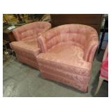 PAIR PEACH COLORED BARREL &PLEATED BACK CHAIRS