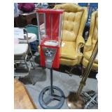 OAK METAL GUMBALL MACHINE ON STAND
