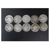 (10) MERCURY SILVER DIMES VARIOUS DATES & MM 90%